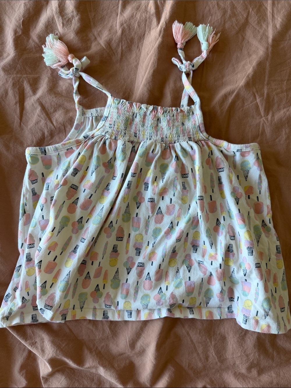 Girls White Ice Cream Print Tassel Strap Tank Top
